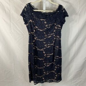 Adrianna Papell Navy and Nude Lace Midi Dress